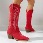 Damen Bestickte Cowboy-Stiefel mit Spitzennase sowie Mittelabsätzen