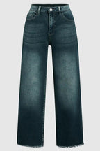 Mid-Rise Straight-Leg-Jeans mit ausgefranstem Saum und aufgesetzten Taschen