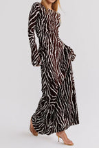 Maxikleid mit langen Ärmeln und Blumenmuster in Schwarz