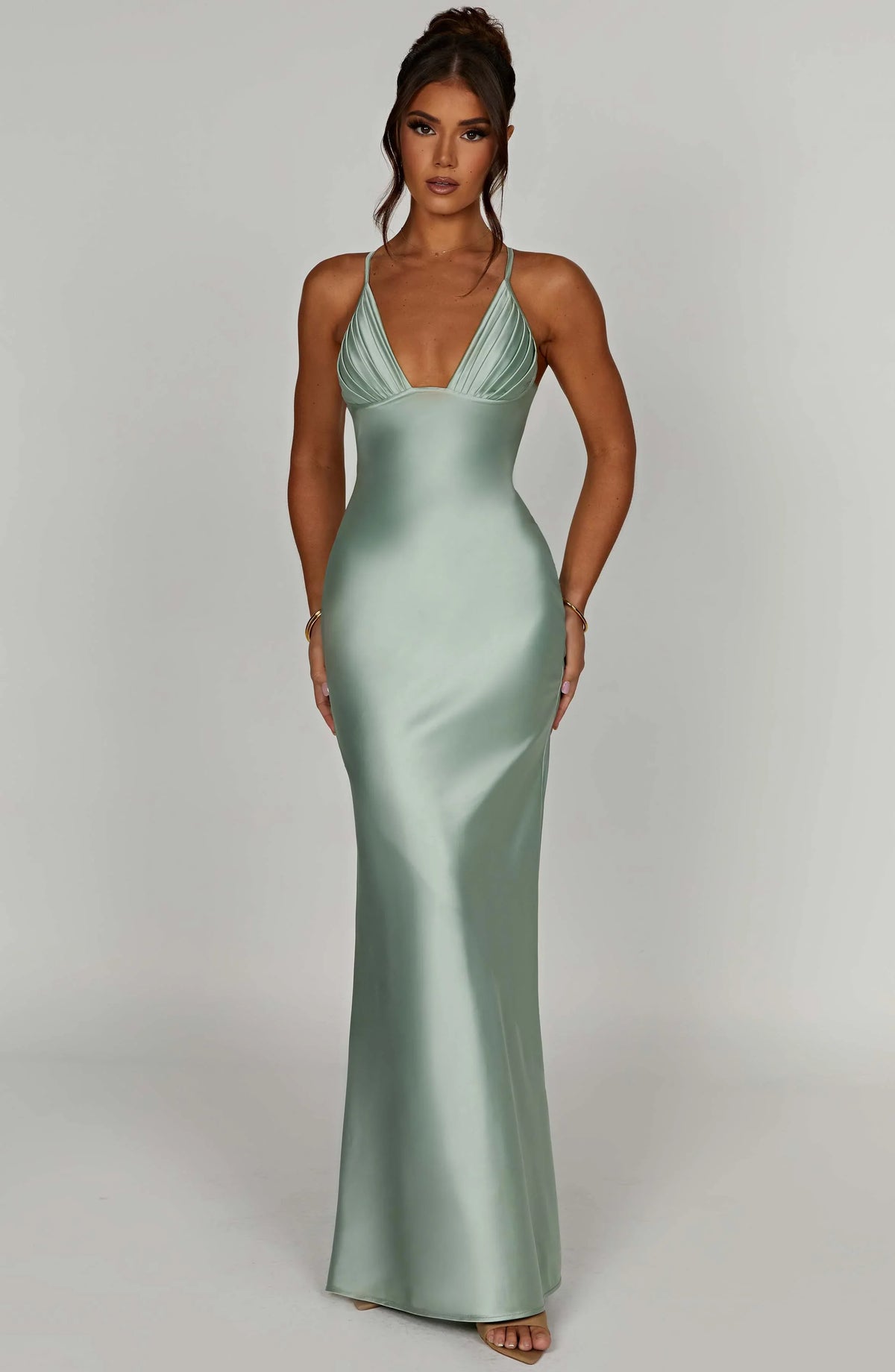 Miriam – Satin-Maxikleid mit Neckholder und Falten