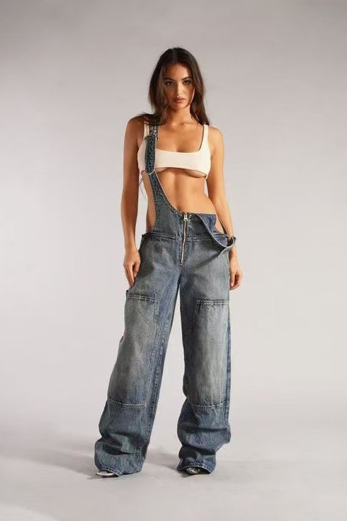 Jeans mit weitem Bein und niedriger Taille in Blau