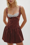 Minikleid mit Punktemuster und Spitze