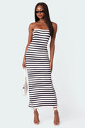 Strick-Maxikleid mit Beinschlitz und Streifen