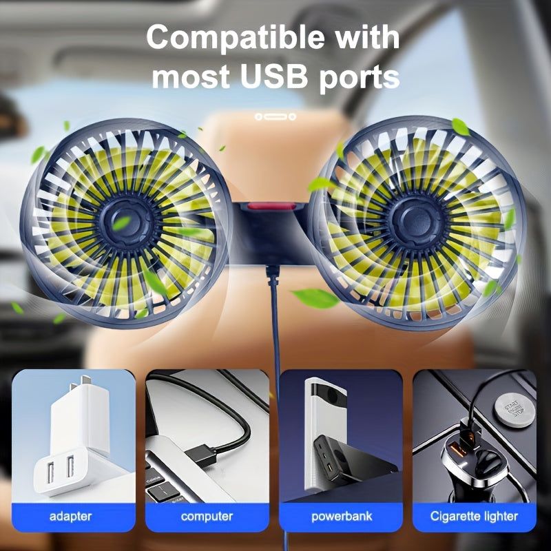 Tragfan Dual Car Fan: 5-Blatt 360° Rotierend Ultra-Leise