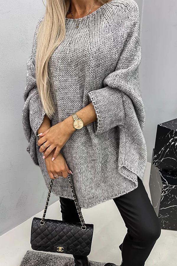 Damen Oversize Strickpullover mit Rundhalsausschnitt