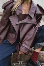 Jacke mit Kunstleder in Bordeaux