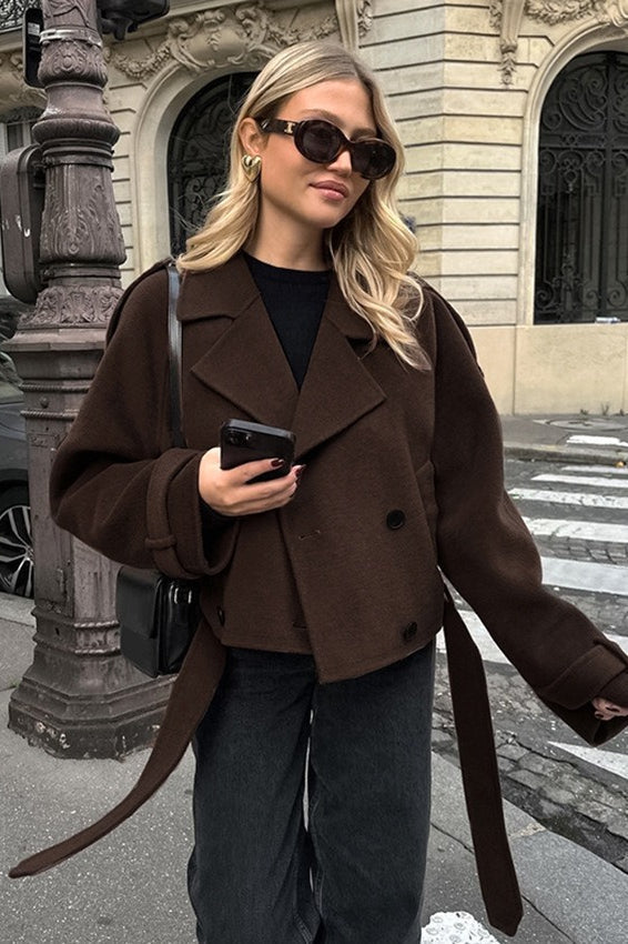 Jacke mit Wolle in Braun mit Reverskragen