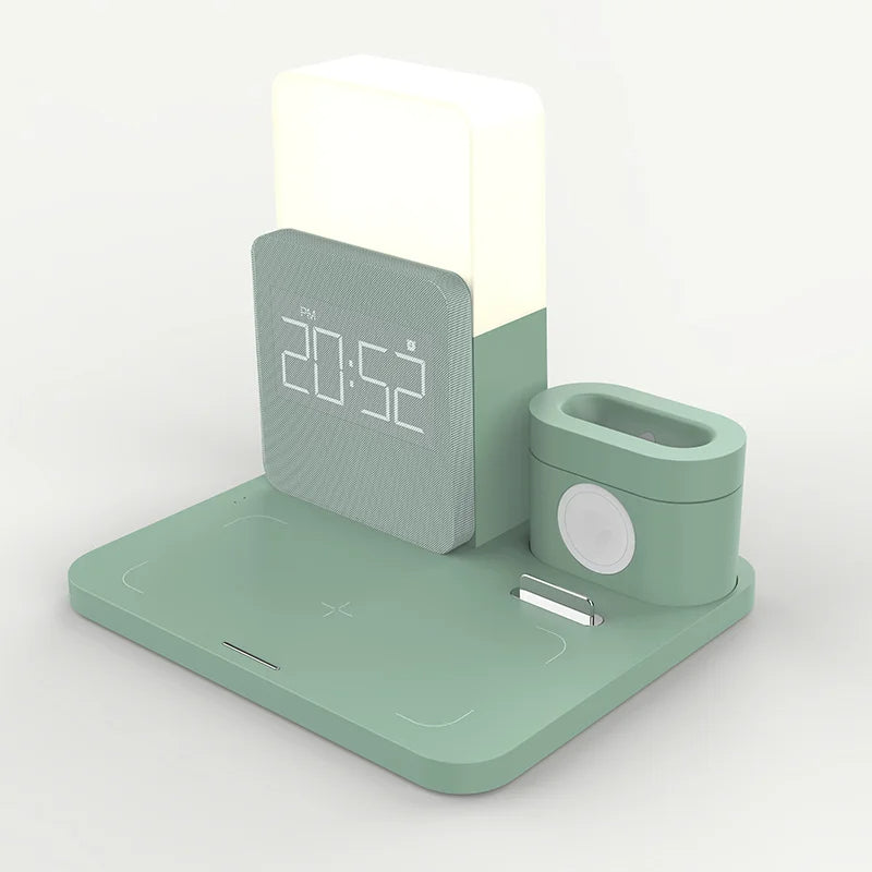 Multi-Funktions-Kabellos-Ladestation – Lampe und Wecker inklusive