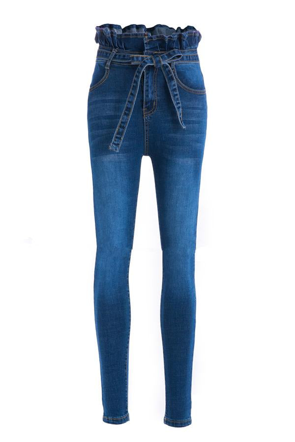 High-Waist Skinny-Jeans mit Gürtel