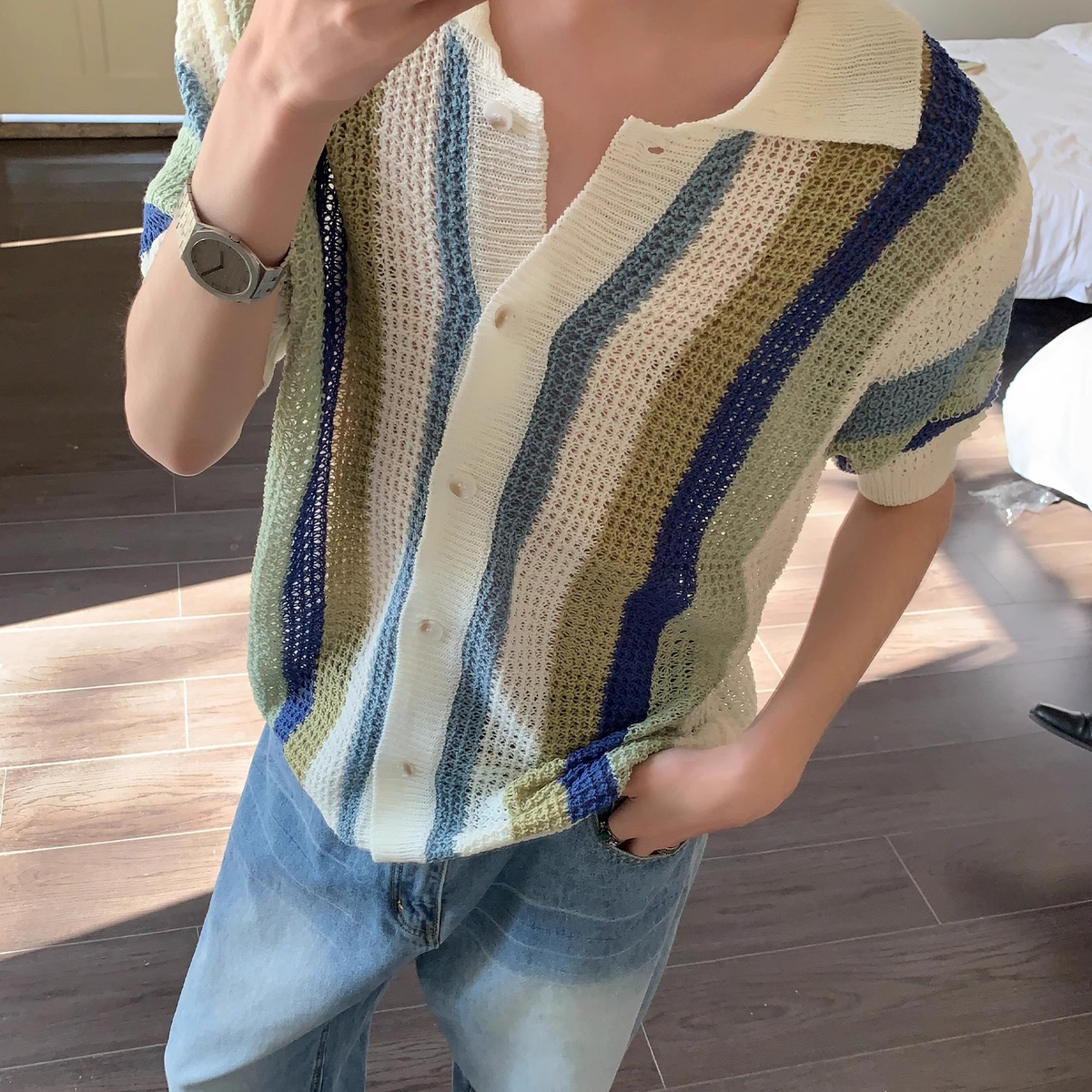 Lässiger Streifen Strickpullover – Bequem sowie Luftig