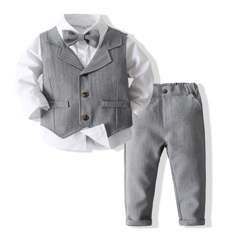 Schickes Jungenanzug 3-teilig – Blaues Hemd, Weste sowie Hose mit Fliege