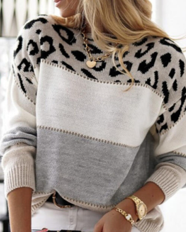 Farbblock Leopard Pullover