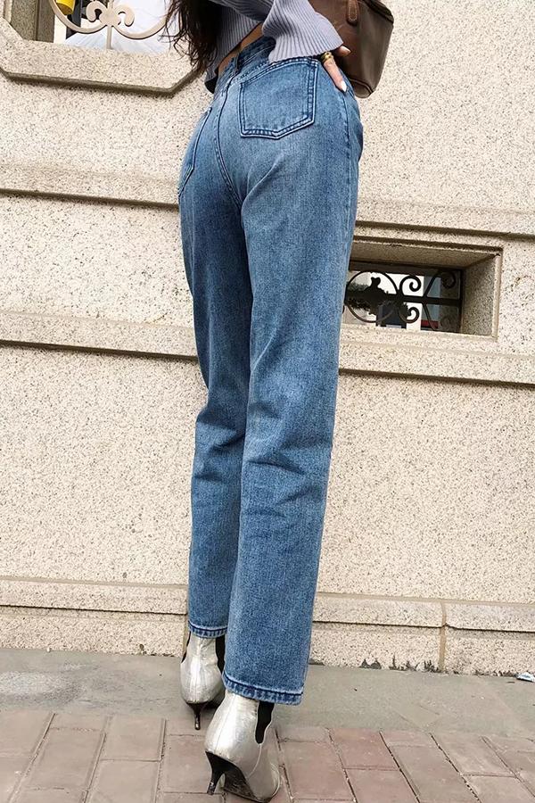 High-Waist Straight-Leg-Jeans mit Knopfleiste