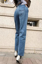 High-Waist Straight-Leg-Jeans mit Knopfleiste