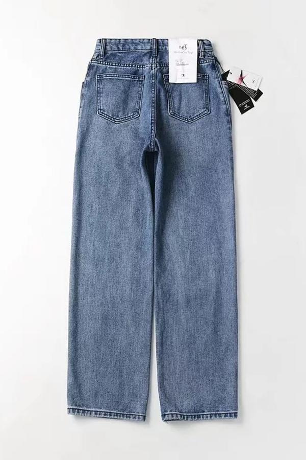 High-Waist Straight-Leg-Jeans mit Knopfleiste