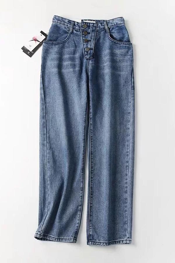 High-Waist Straight-Leg-Jeans mit Knopfleiste