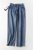 High-Waist Straight-Leg-Jeans mit Knopfleiste