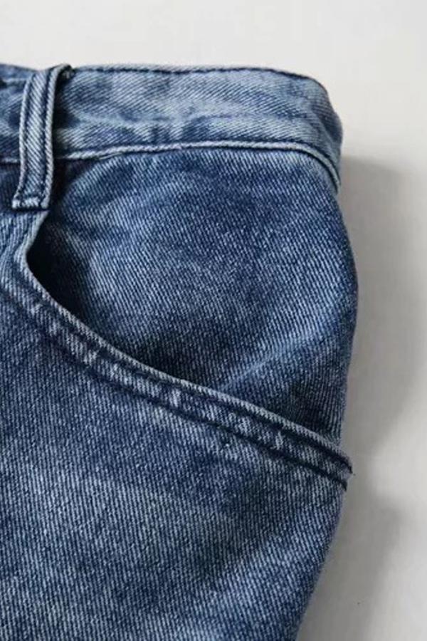 High-Waist Straight-Leg-Jeans mit Knopfleiste