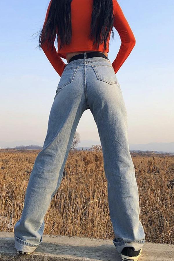 Damen High-Waist Straight-Leg-Jeans