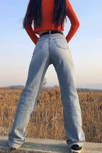 Damen High-Waist Straight-Leg-Jeans