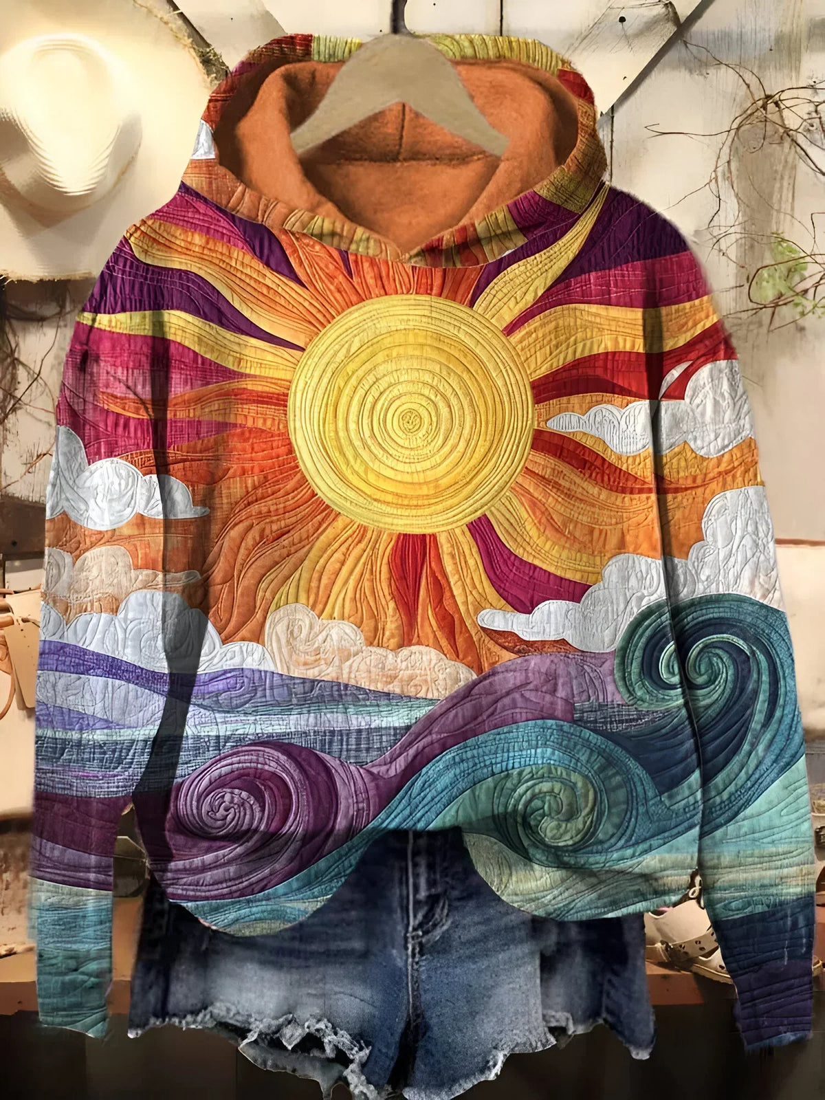 Retro Sonnenstrahl Kapuzenpullover
