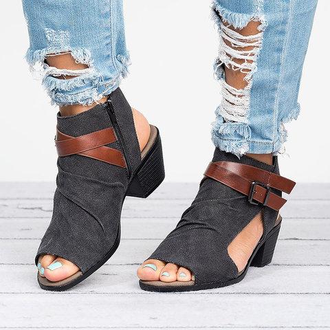 Sandalen aus Canvas mit Reißverschluss und offener Zehenpartie