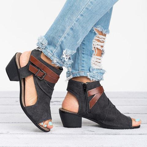 Sandalen aus Canvas mit Reißverschluss und offener Zehenpartie
