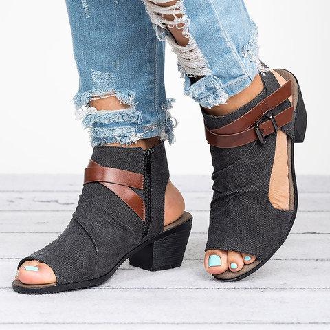 Sandalen aus Canvas mit Reißverschluss und offener Zehenpartie