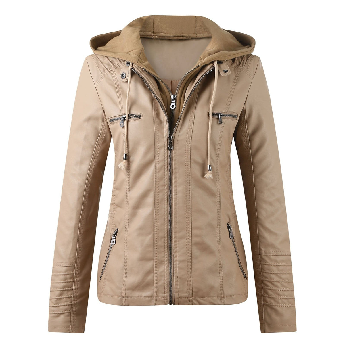 Moderne Lederjacke mit Kapuze