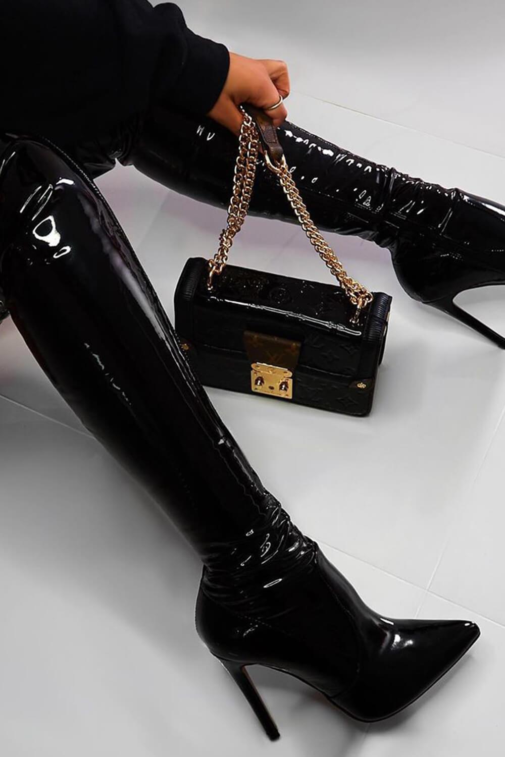 Overknee-Stiefel in Lackoptik mit Stiletto-Absatz
