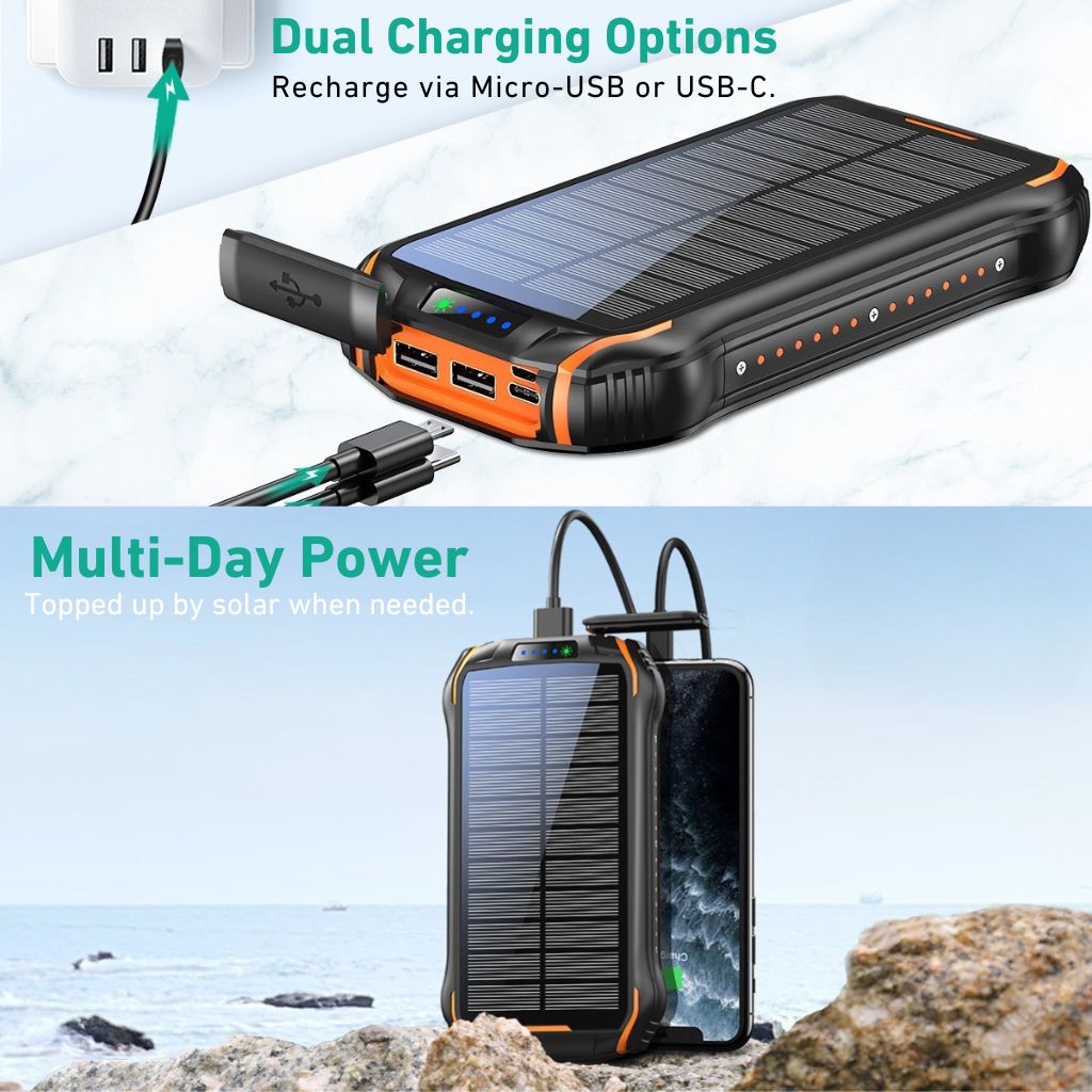 Solarenergie Powerbank – Tragbares Ladegerät inklusive hoher Kapazität