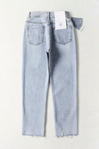 High-Waist Straight-Leg-Jeans mit ausgefranstem Saum – Hellblau